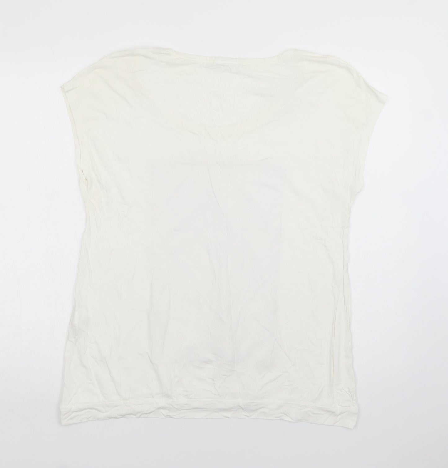 Maloka Womens White  Polyester Basic Blouse Size L Round Neck