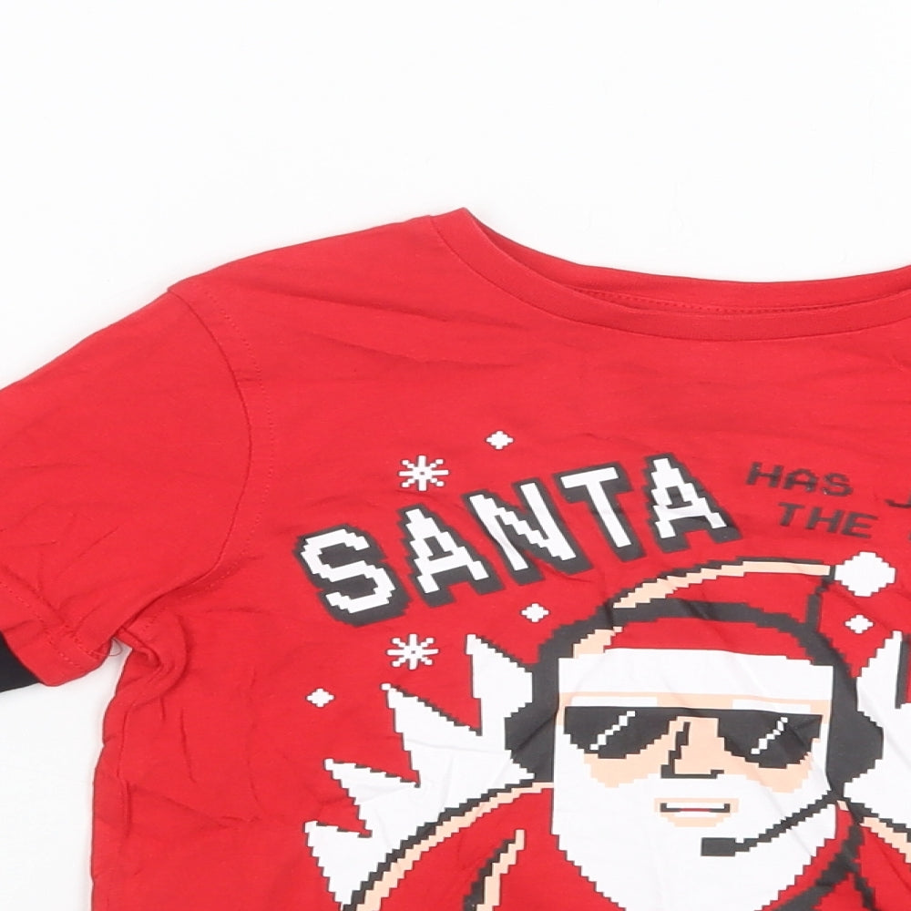 George Boys Red  Cotton Basic T-Shirt Size 5-6 Years Crew Neck  - Santa