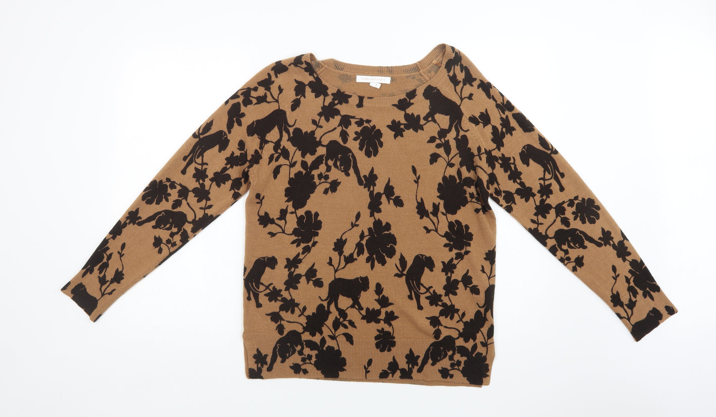 NEXT Womens Brown Crew Neck Floral Acrylic Pullover Jumper Size 12