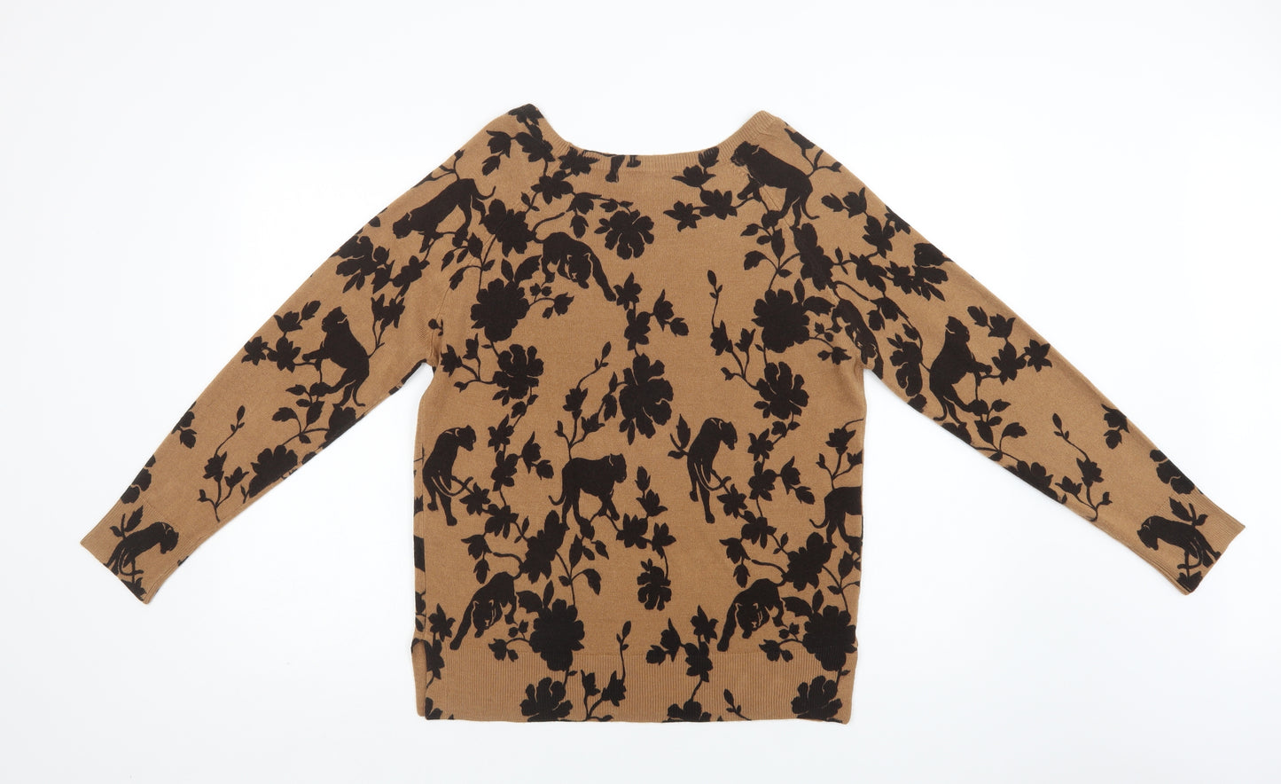 NEXT Womens Brown Crew Neck Floral Acrylic Pullover Jumper Size 12