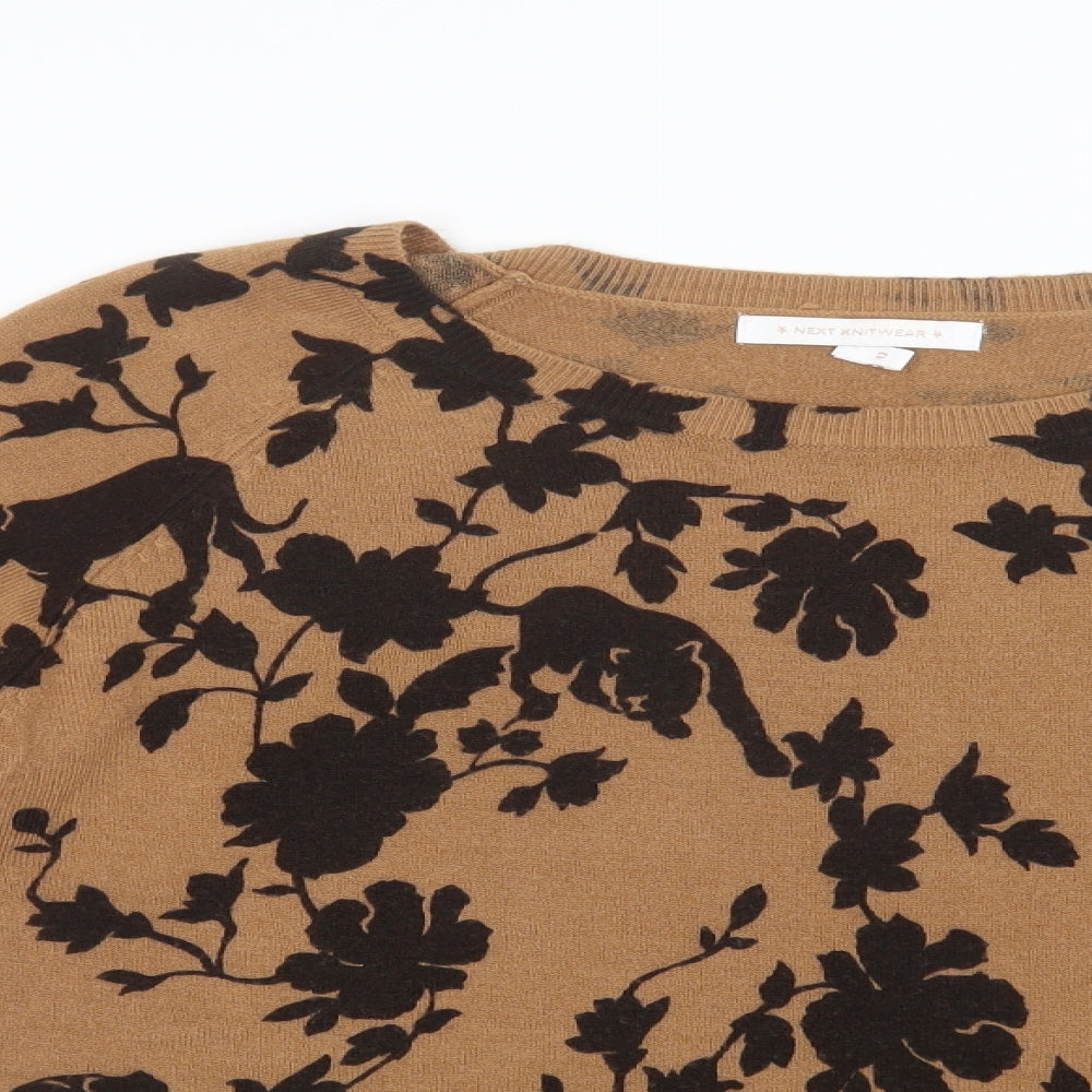 NEXT Womens Brown Crew Neck Floral Acrylic Pullover Jumper Size 12