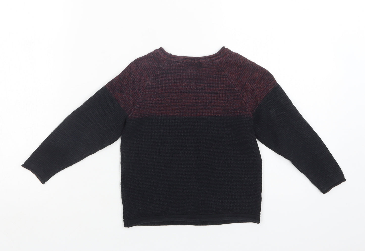 Primark Boys Black Crew Neck Colourblock Cotton Pullover Jumper Size 2-3 Years