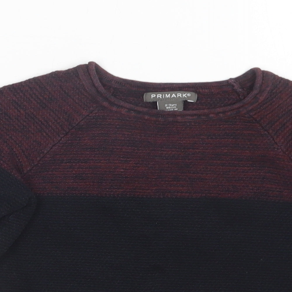 Primark Boys Black Crew Neck Colourblock Cotton Pullover Jumper Size 2-3 Years