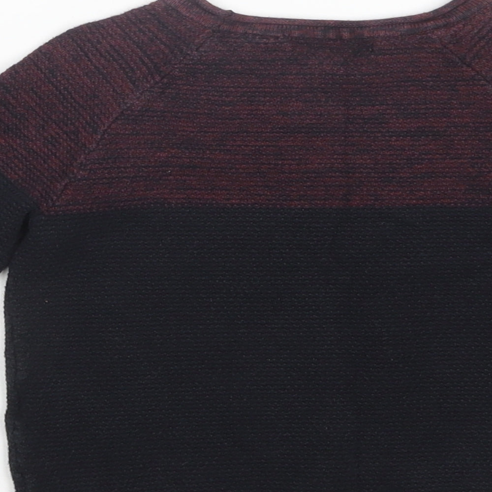 Primark Boys Black Crew Neck Colourblock Cotton Pullover Jumper Size 2-3 Years