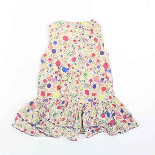 M&S Girls Beige Floral Cotton A-Line  Size 4-5 Years  Round Neck Button