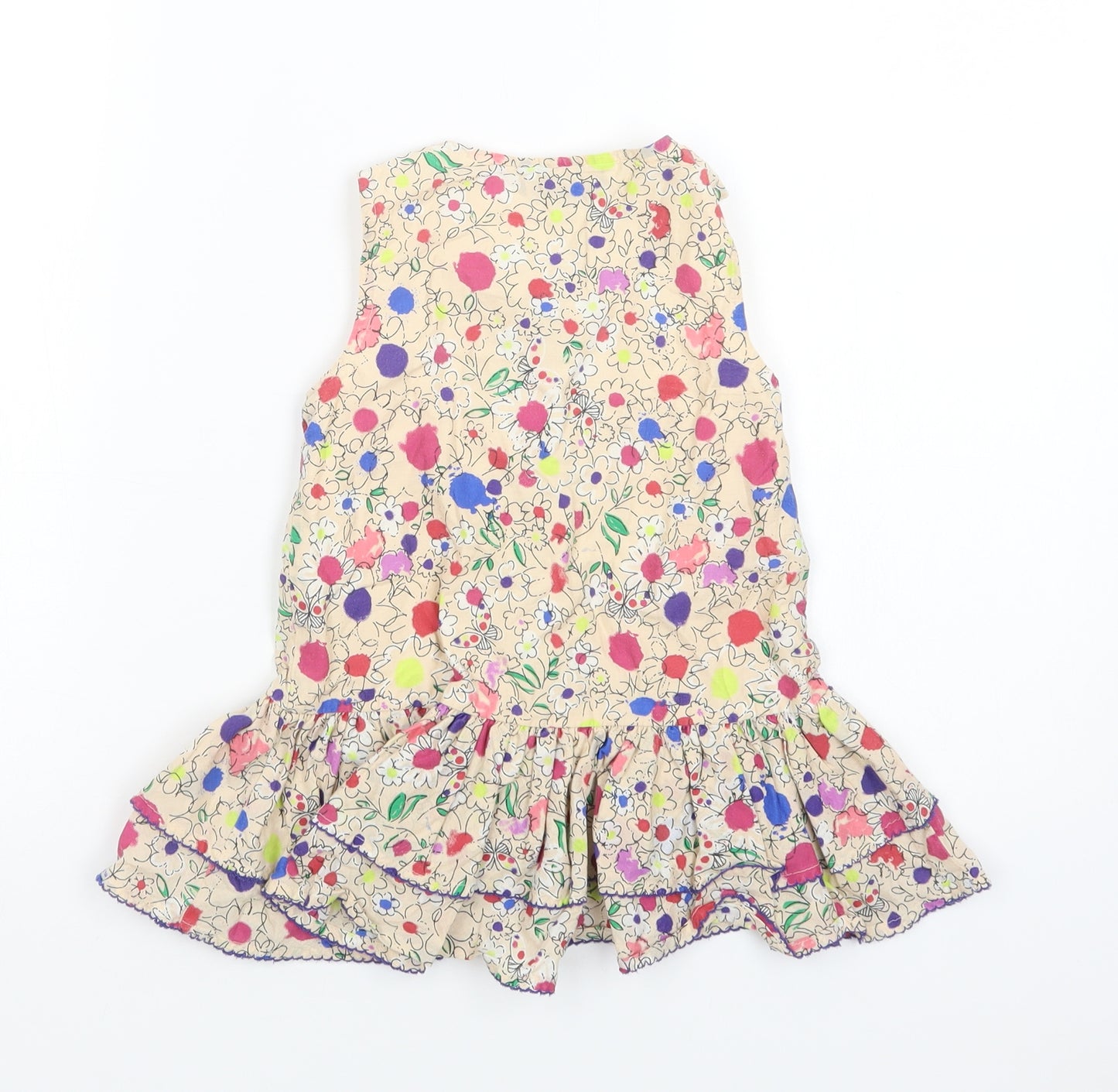 M&S Girls Beige Floral Cotton A-Line  Size 4-5 Years  Round Neck Button