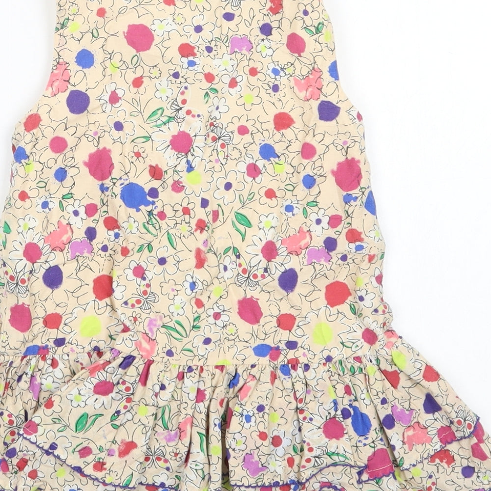 M&S Girls Beige Floral Cotton A-Line  Size 4-5 Years  Round Neck Button