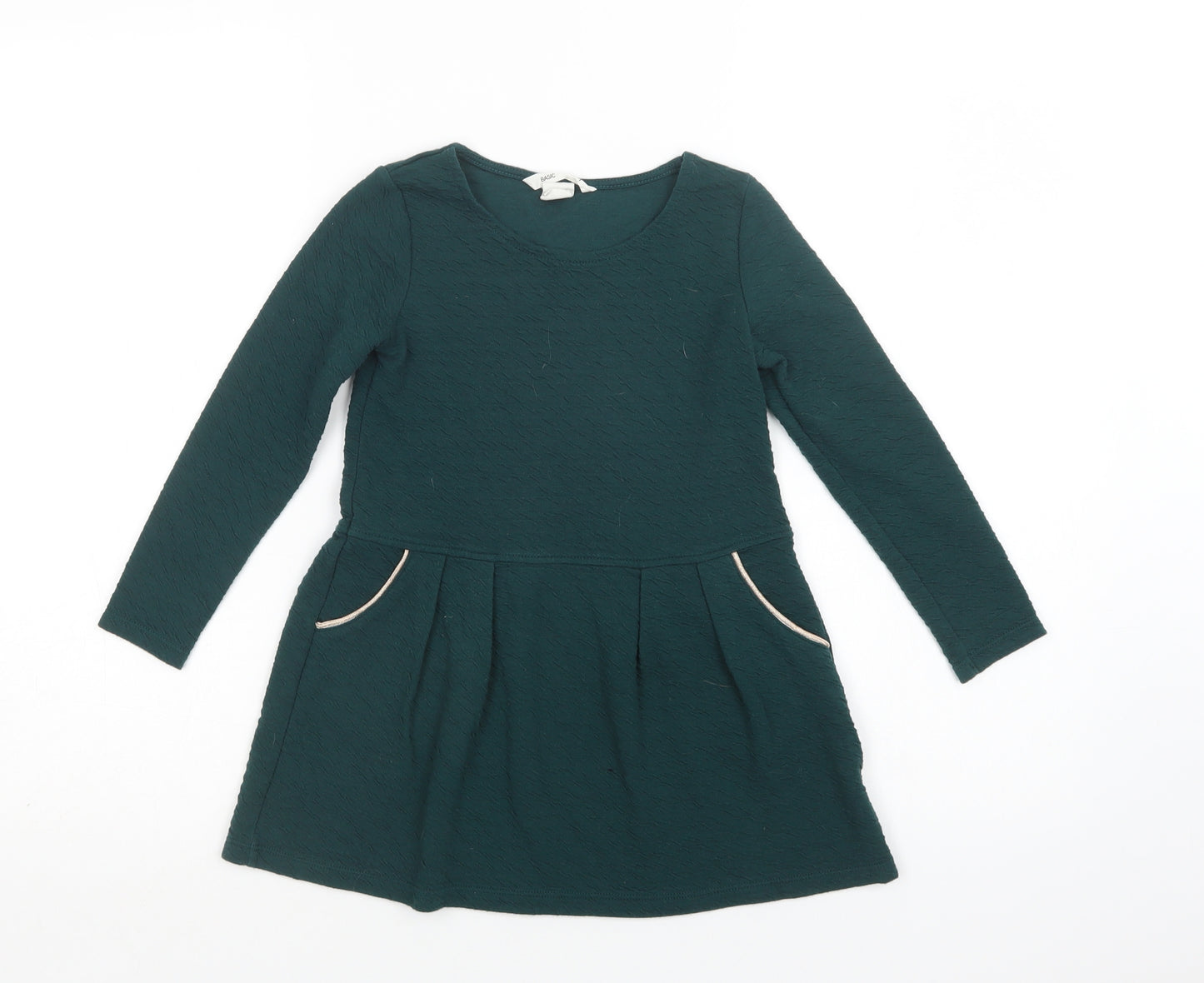 H&M Girls Green  Cotton Skater Dress  Size 4-5 Years  Round Neck