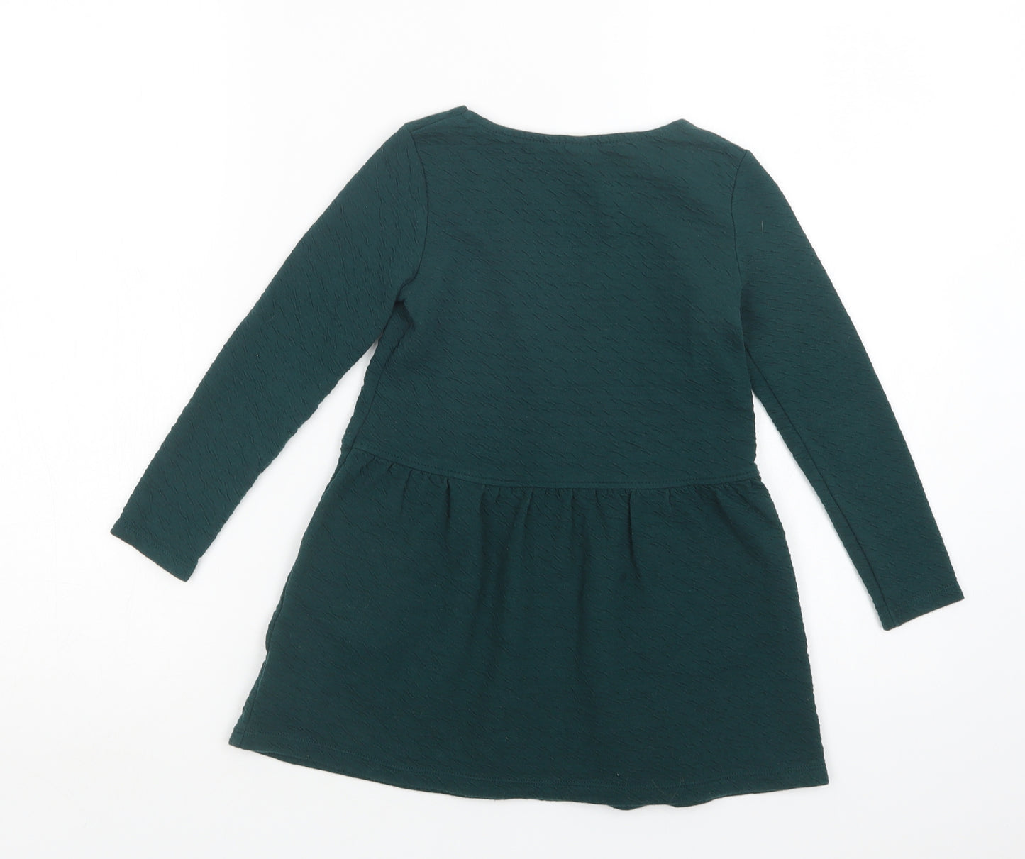 H&M Girls Green  Cotton Skater Dress  Size 4-5 Years  Round Neck