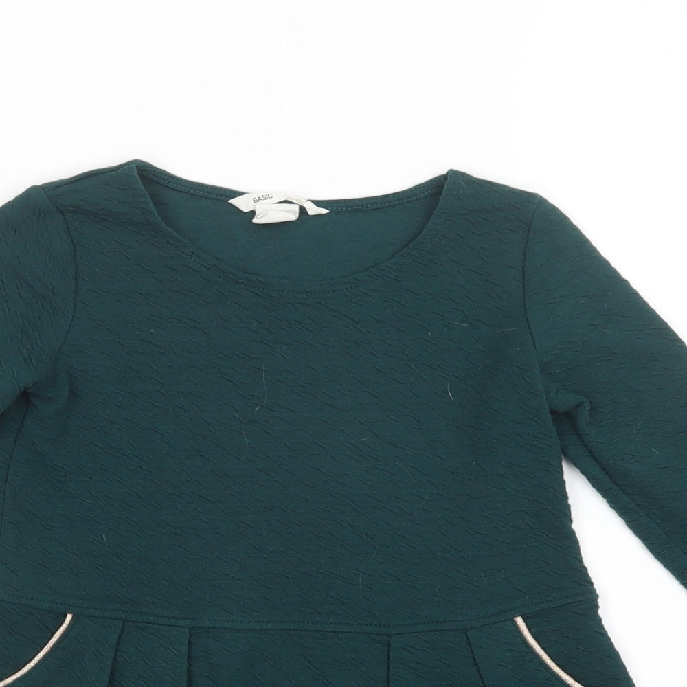 H&M Girls Green  Cotton Skater Dress  Size 4-5 Years  Round Neck