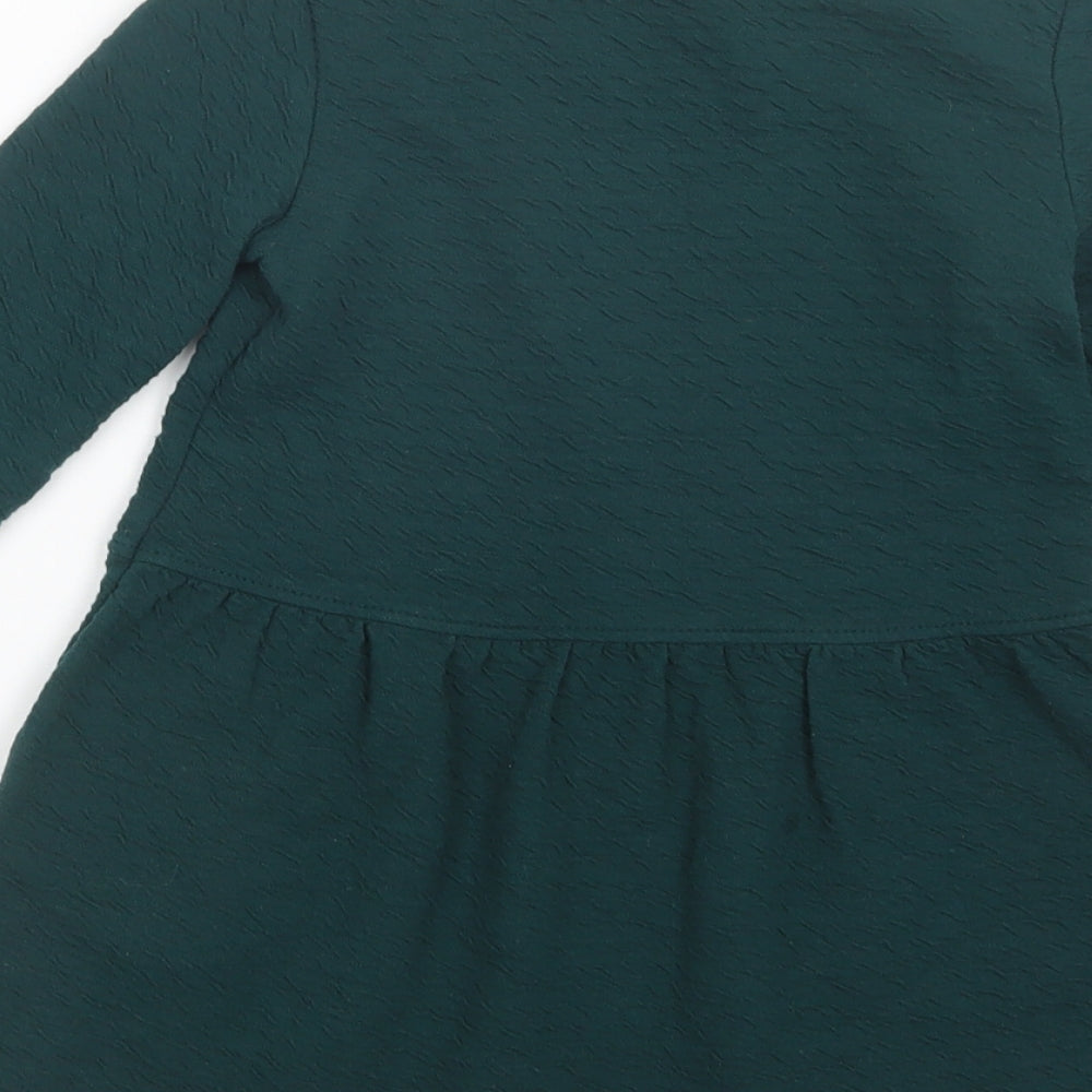 H&M Girls Green  Cotton Skater Dress  Size 4-5 Years  Round Neck