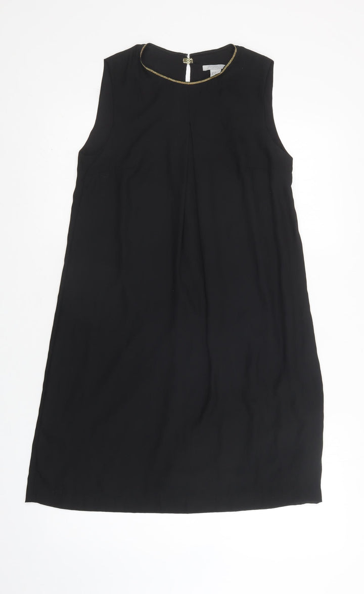 H&M Womens Black Polyester Shift Size 10 Crew Neck Magnetic - Embellished Neckline
