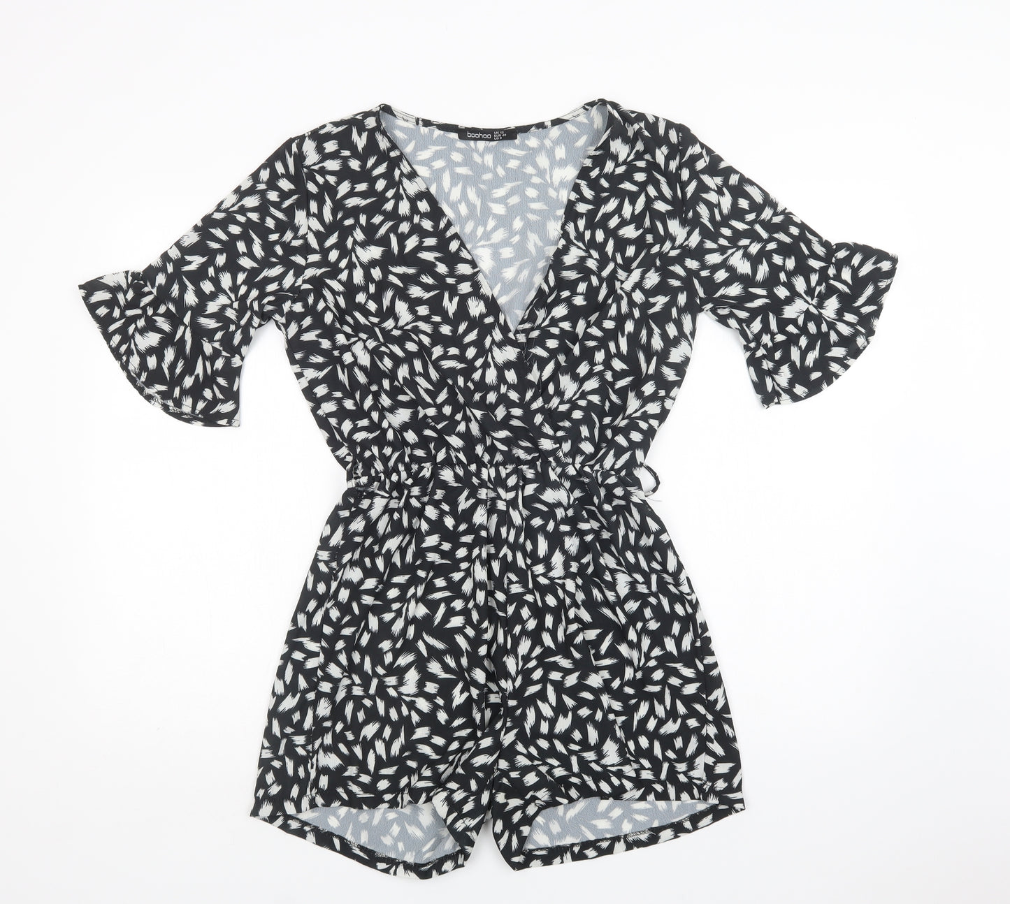Boohoo Womens Black Geometric Polyester Playsuit One-Piece Size 12