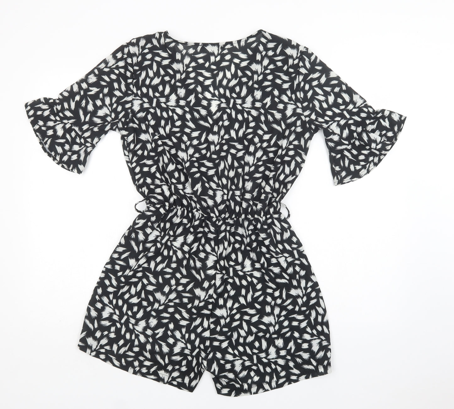 Boohoo Womens Black Geometric Polyester Playsuit One-Piece Size 12