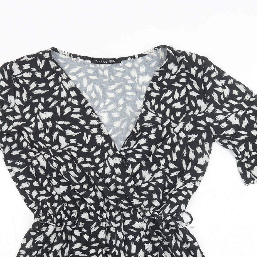 Boohoo Womens Black Geometric Polyester Playsuit One-Piece Size 12