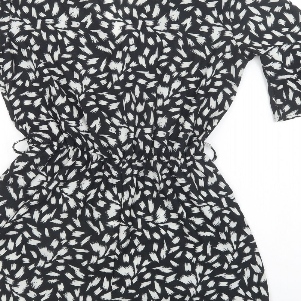 Boohoo Womens Black Geometric Polyester Playsuit One-Piece Size 12