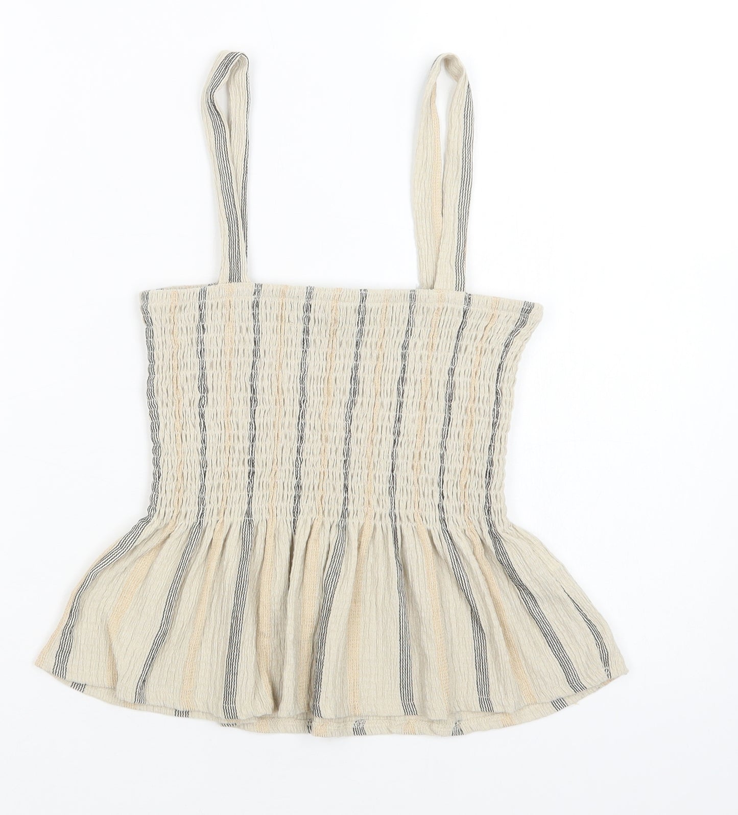 Select Womens Beige Striped Polyester Camisole Blouse Size S Square Neck