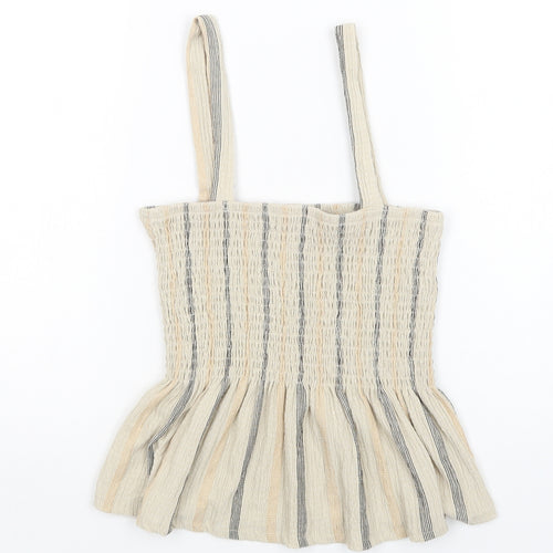 Select Womens Beige Striped Polyester Camisole Blouse Size S Square Neck