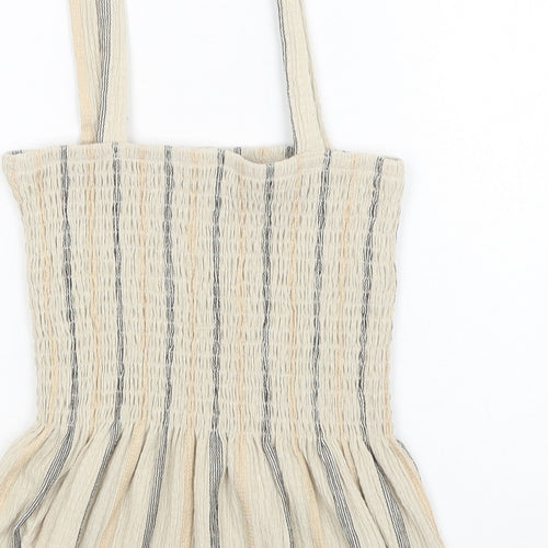 Select Womens Beige Striped Polyester Camisole Blouse Size S Square Neck