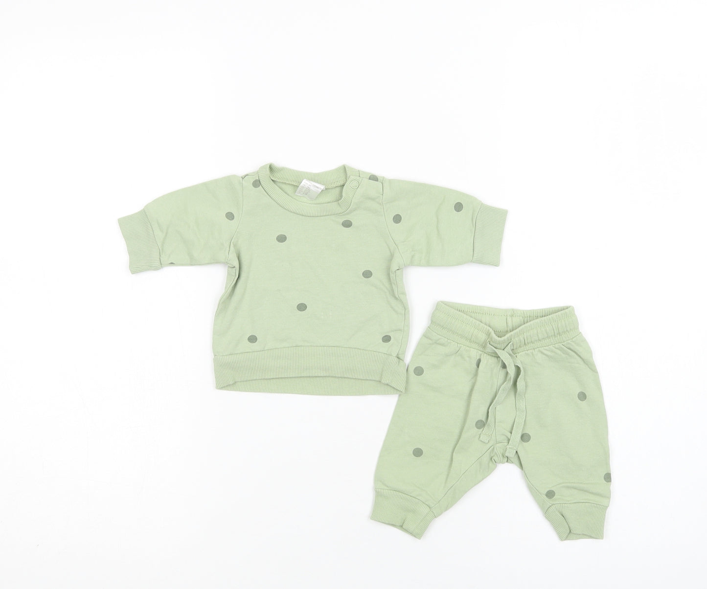 H&M Baby Green Polka Dot Cotton Trousers Set Outfit/Set Size 0-3 Months  Snap