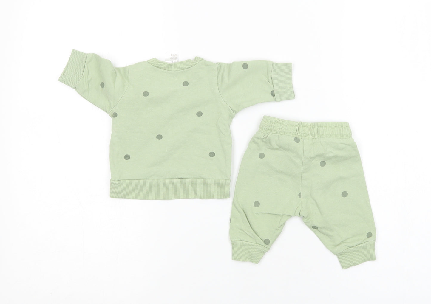 H&M Baby Green Polka Dot Cotton Trousers Set Outfit/Set Size 0-3 Months  Snap