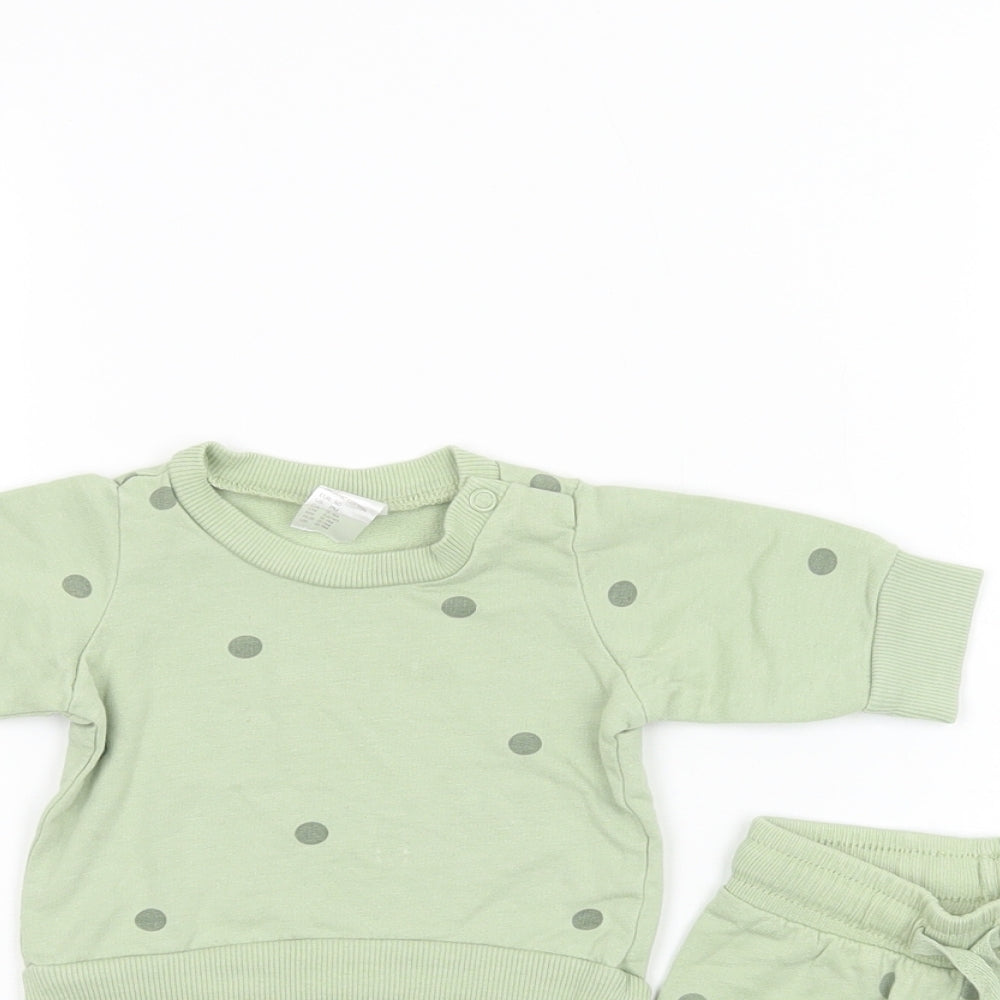 H&M Baby Green Polka Dot Cotton Trousers Set Outfit/Set Size 0-3 Months  Snap