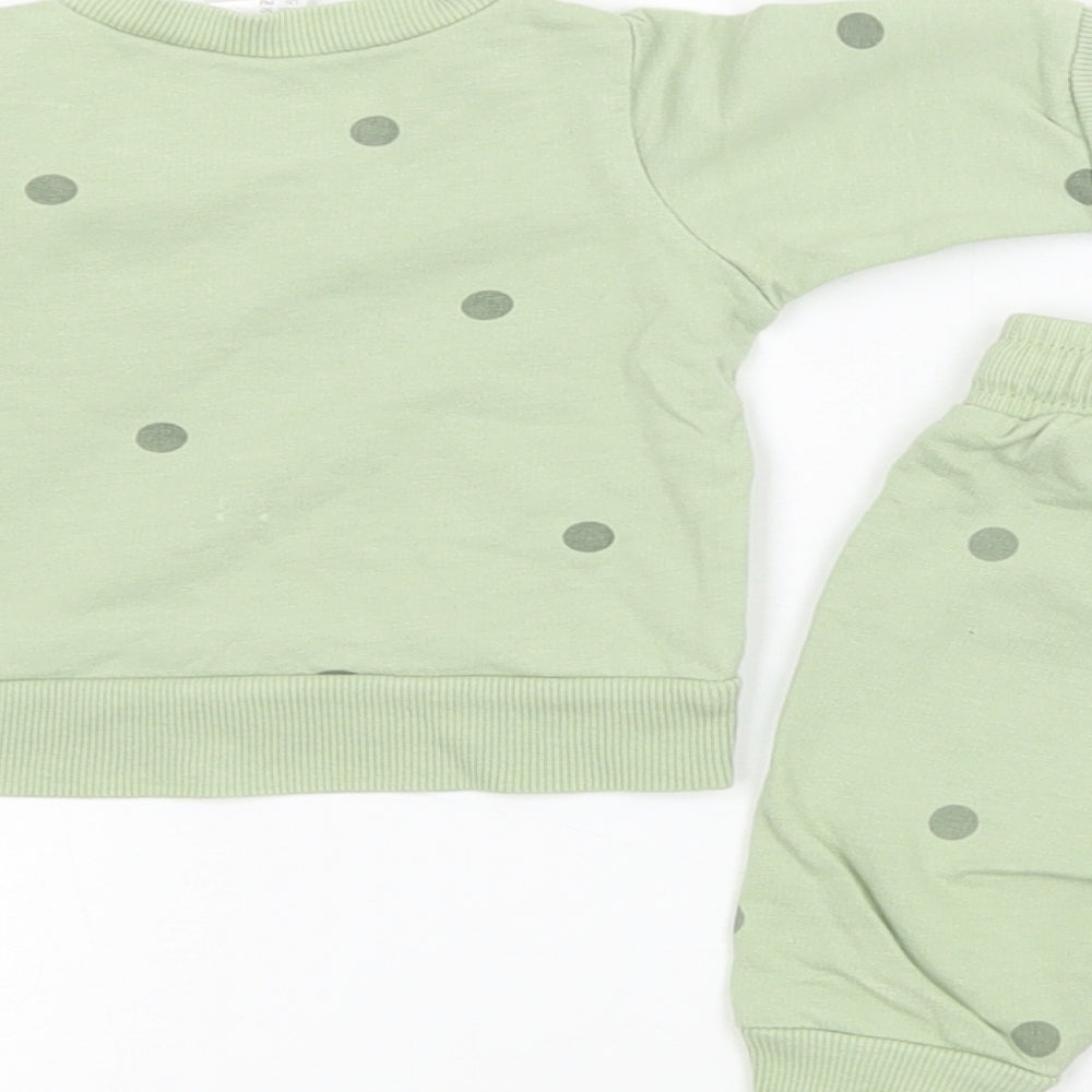 H&M Baby Green Polka Dot Cotton Trousers Set Outfit/Set Size 0-3 Months  Snap