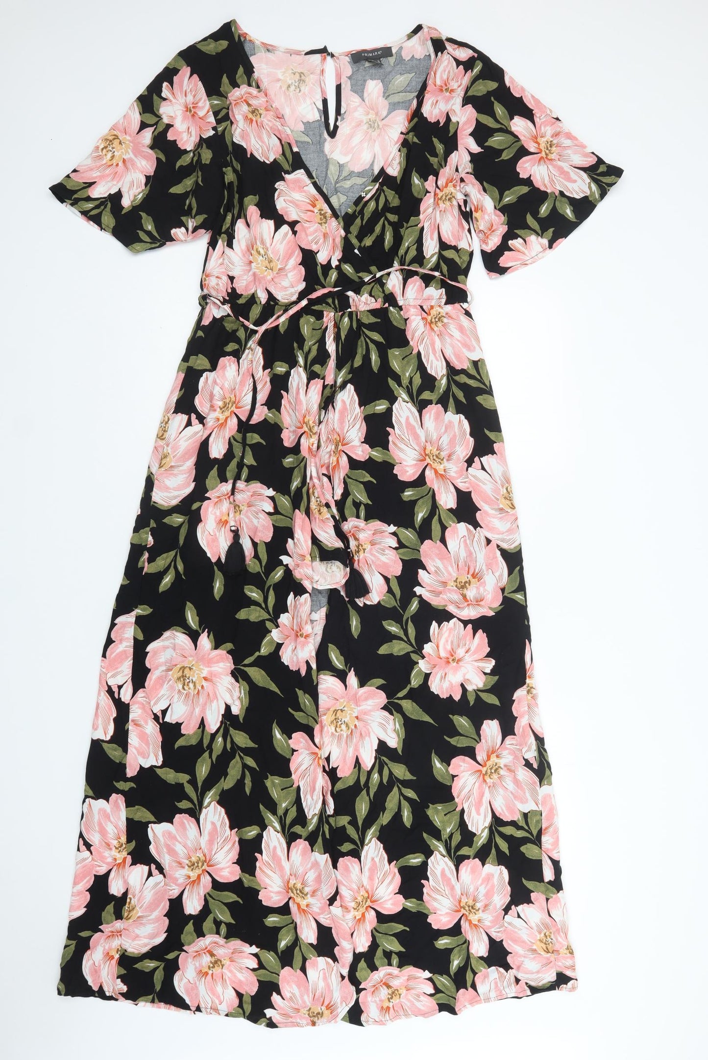 Primark Womens Black Floral Viscose Maxi  Size 14  V-Neck