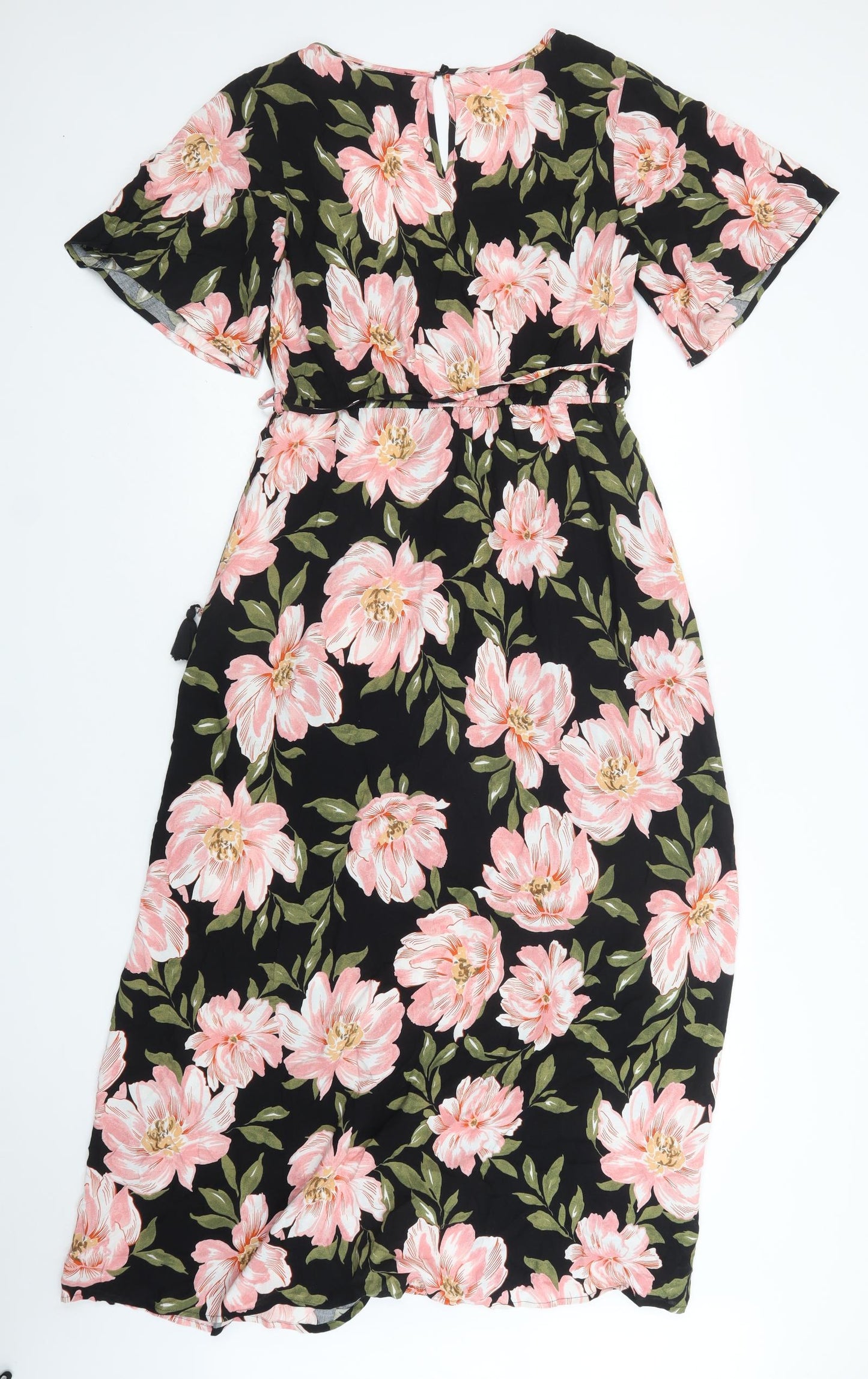 Primark Womens Black Floral Viscose Maxi  Size 14  V-Neck