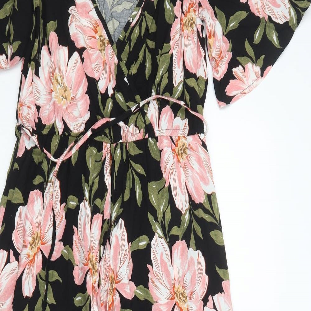 Primark Womens Black Floral Viscose Maxi  Size 14  V-Neck