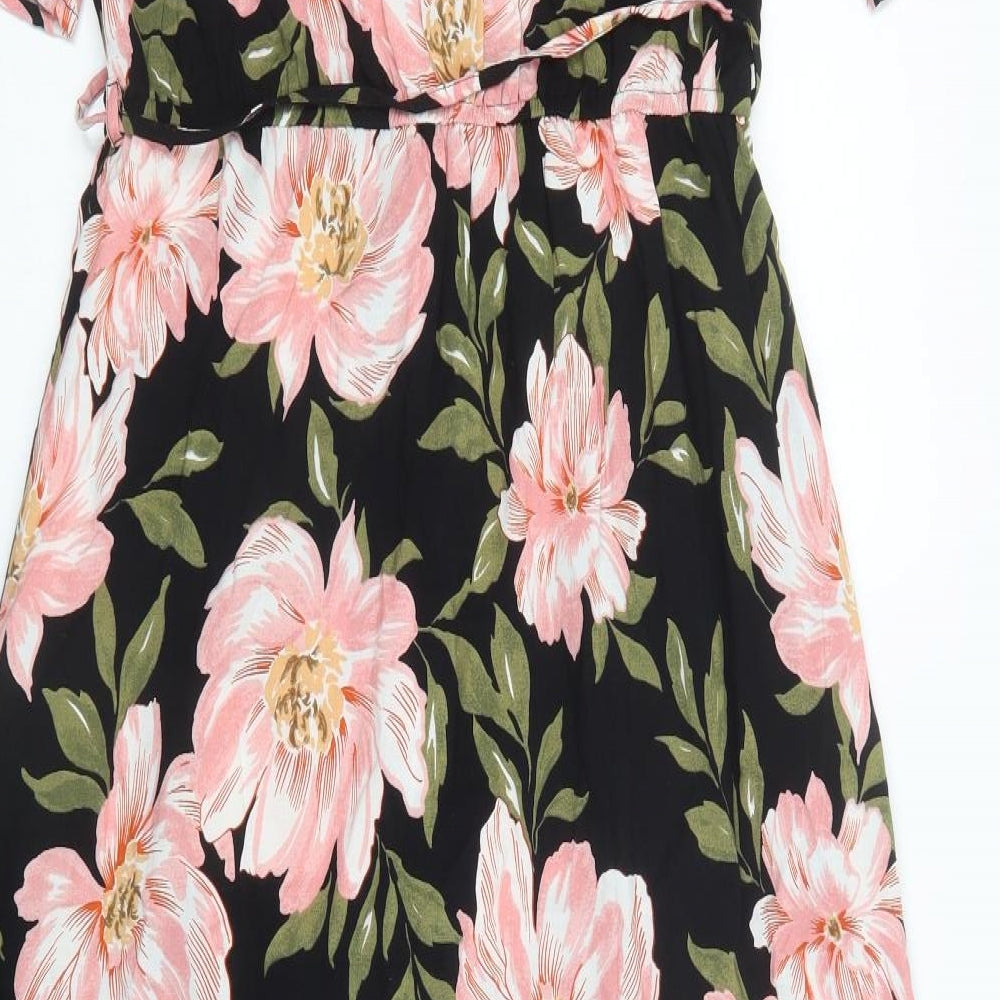 Primark Womens Black Floral Viscose Maxi  Size 14  V-Neck