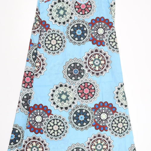 Preworn Womens Blue Floral Polyester Slip Dress  Size L  V-Neck
