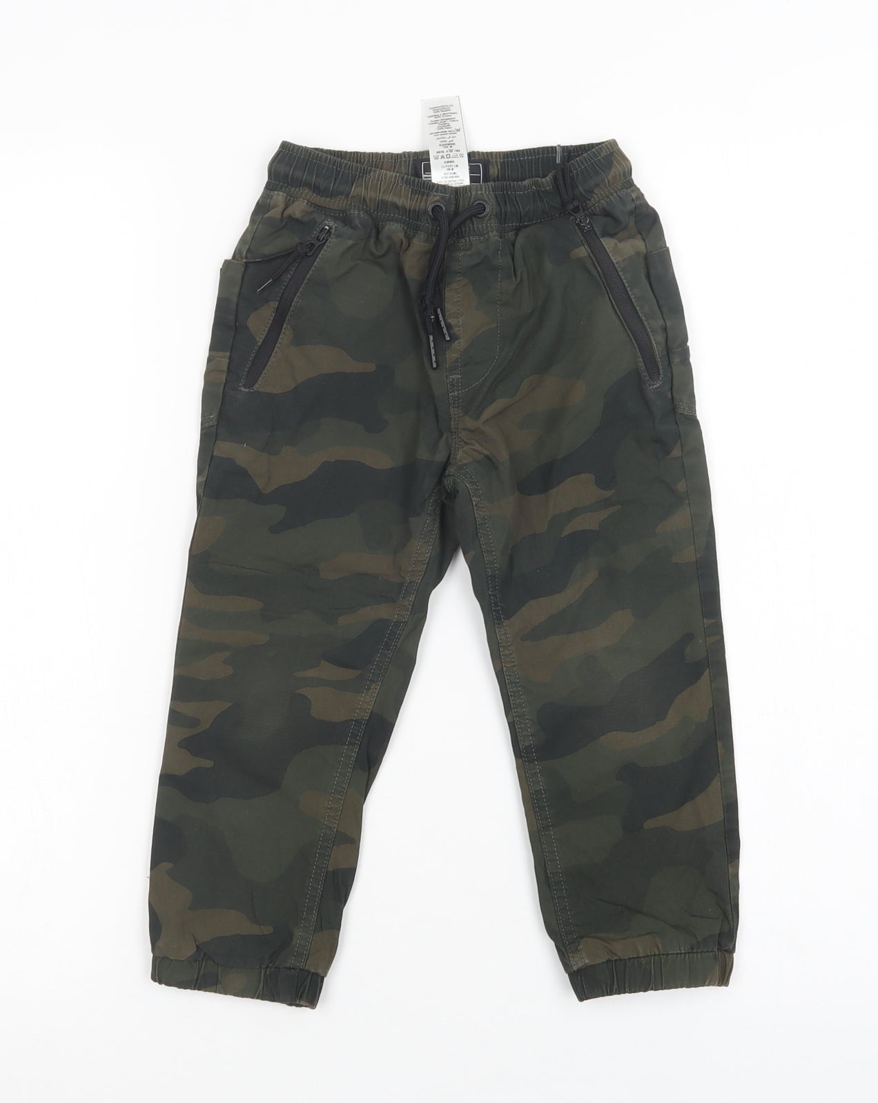 NEXT Boys Green Camouflage Cotton Jogger Trousers Size 4 Years  Regular Drawstring