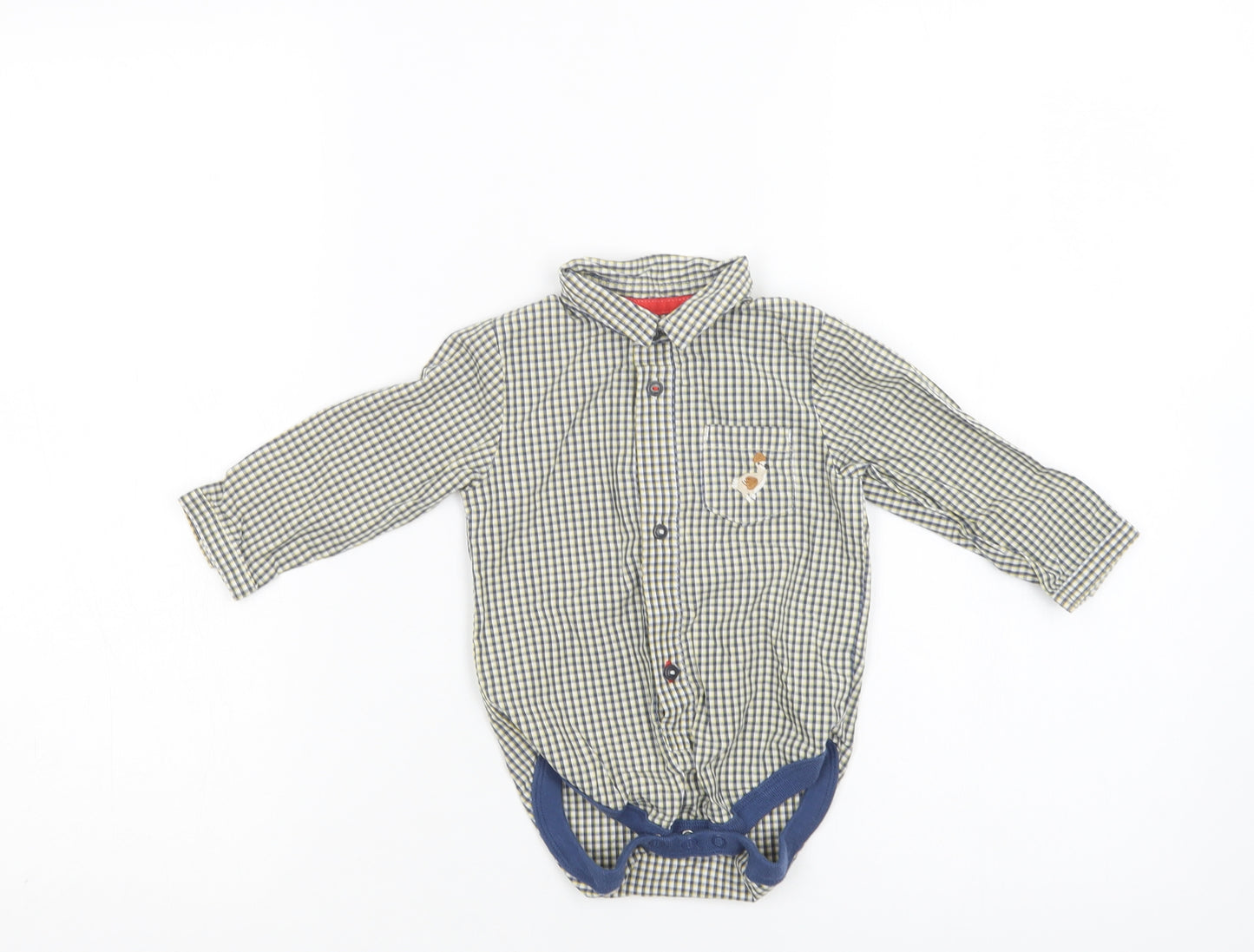 M&S Baby Multicoloured Check Cotton Romper One-Piece Size 6-9 Months  Snap