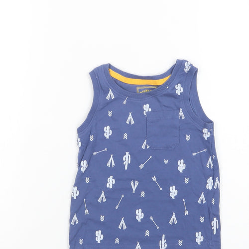 F&F Boys Blue Geometric Cotton Basic Tank Size 2-3 Years Crew Neck