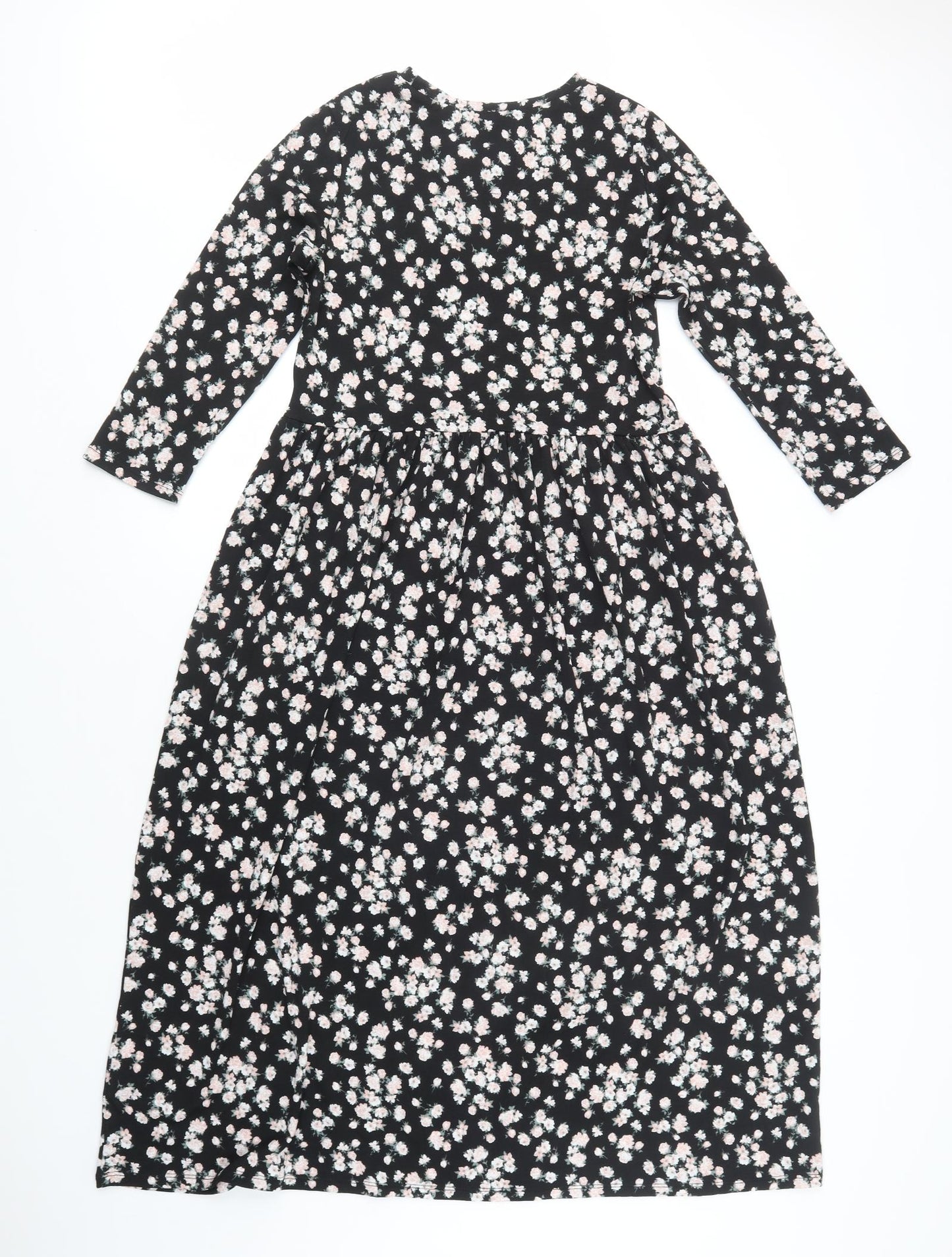 Nutmeg Womens Black Floral Polyester A-Line  Size 8  Crew Neck
