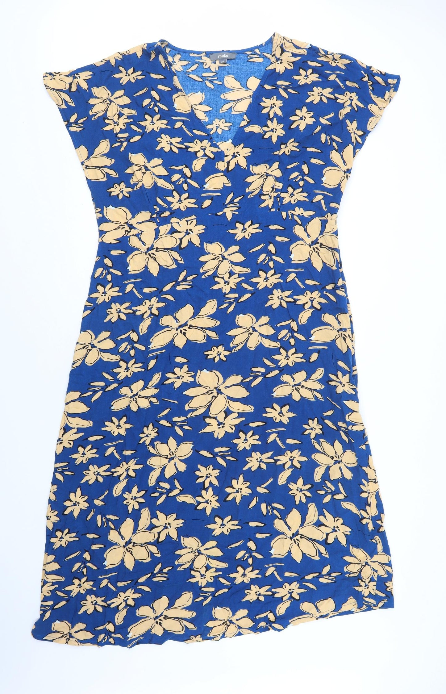 Studio Womens Blue Floral Viscose A-Line  Size 20  V-Neck Zip