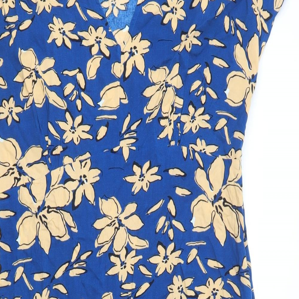 Studio Womens Blue Floral Viscose A-Line  Size 20  V-Neck Zip