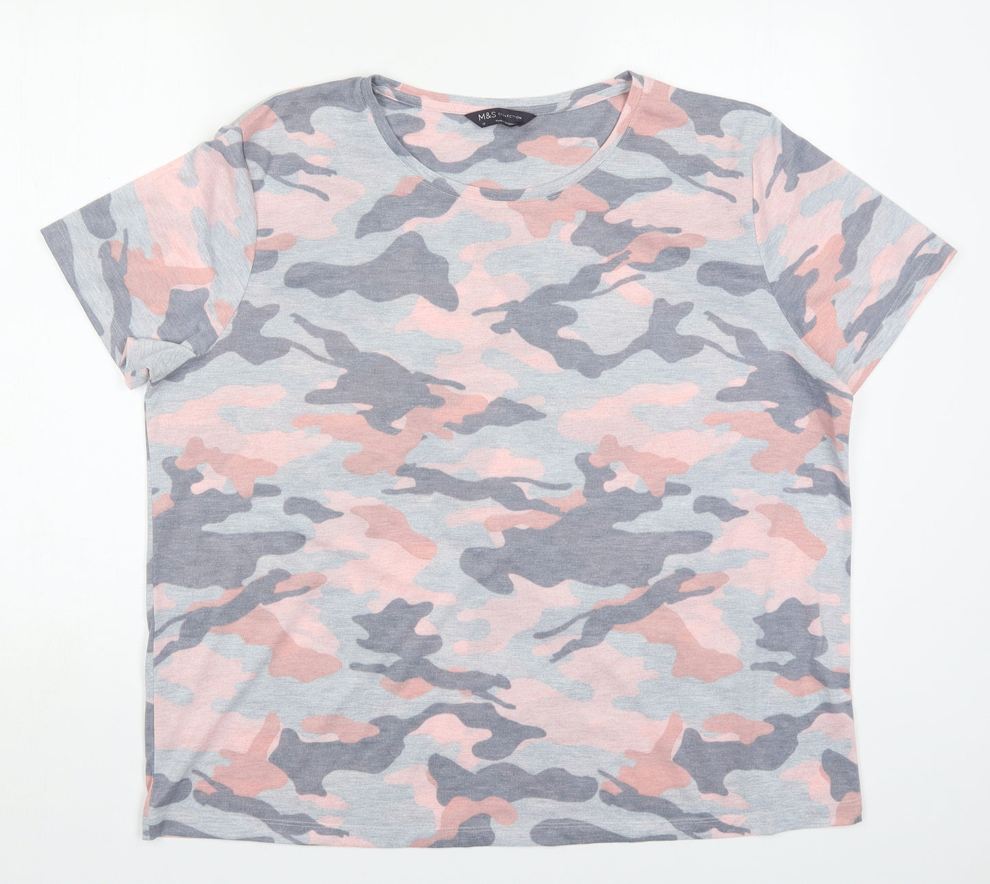 Marks and Spencer Womens Pink Camouflage Polyester Basic T-Shirt Size 18 Crew Neck
