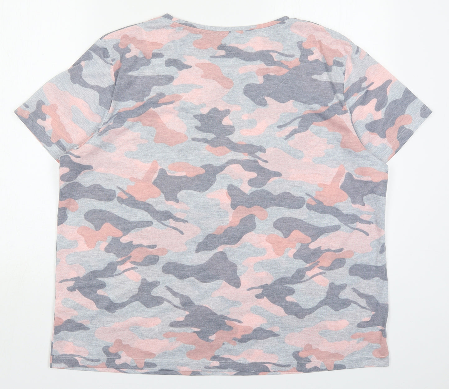 Marks and Spencer Womens Pink Camouflage Polyester Basic T-Shirt Size 18 Crew Neck
