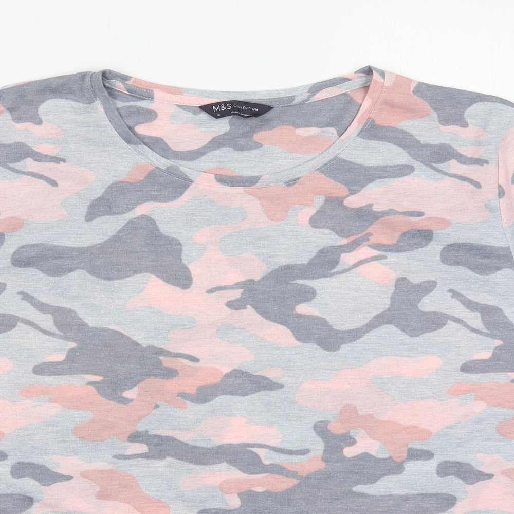 Marks and Spencer Womens Pink Camouflage Polyester Basic T-Shirt Size 18 Crew Neck