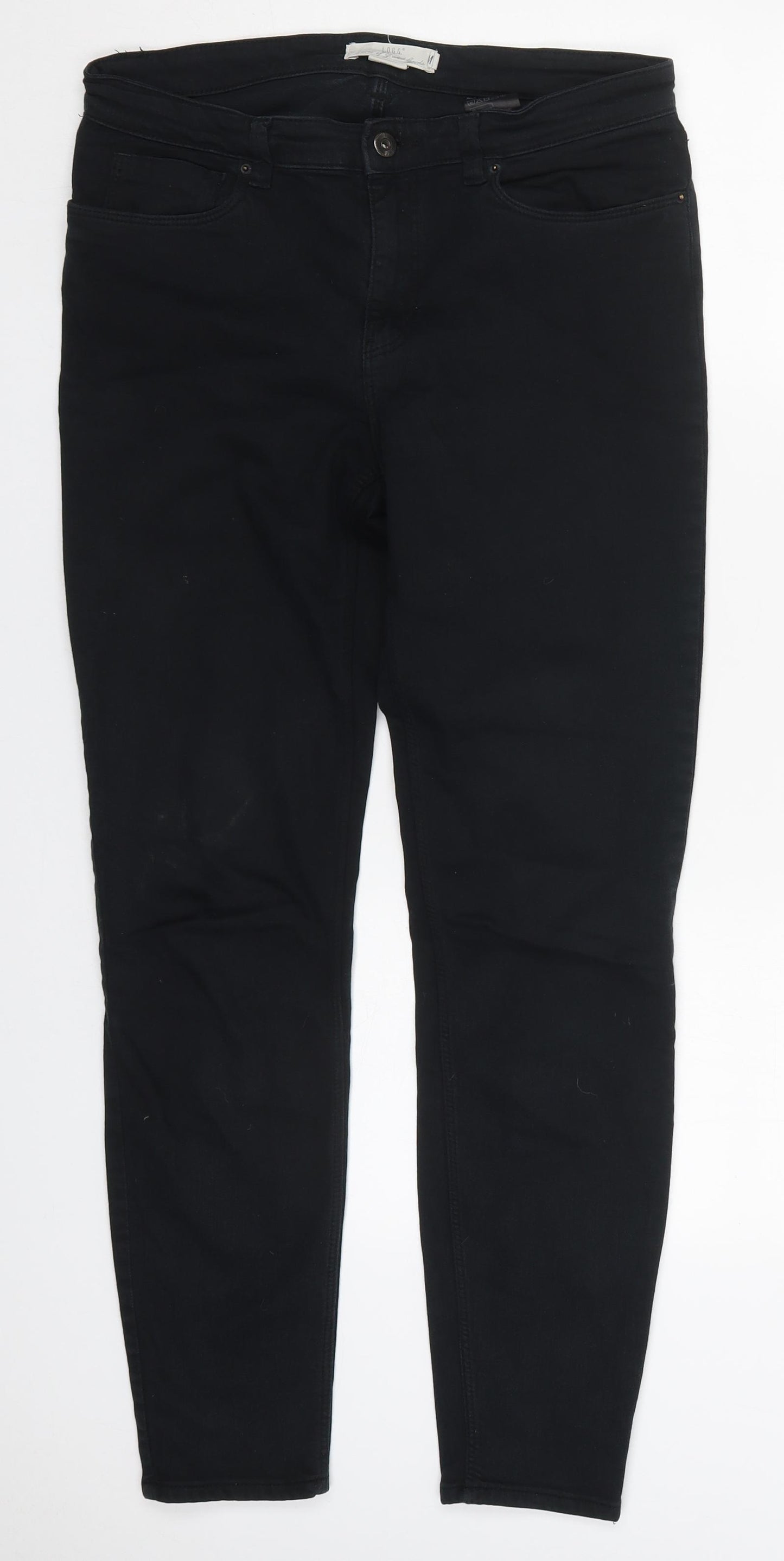 H&M Womens Black  Cotton Skinny Jeans Size 12 L29 in Regular Button