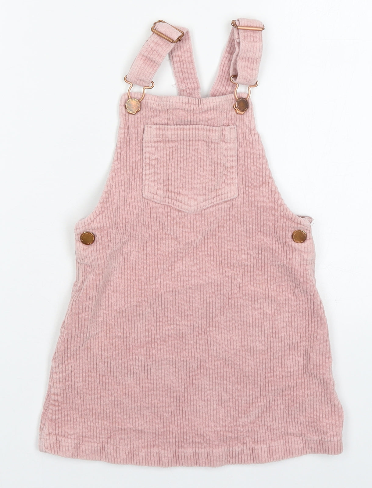 NEXT Girls Pink  Cotton Pinafore/Dungaree Dress  Size 4-5 Years  Square Neck Buckle