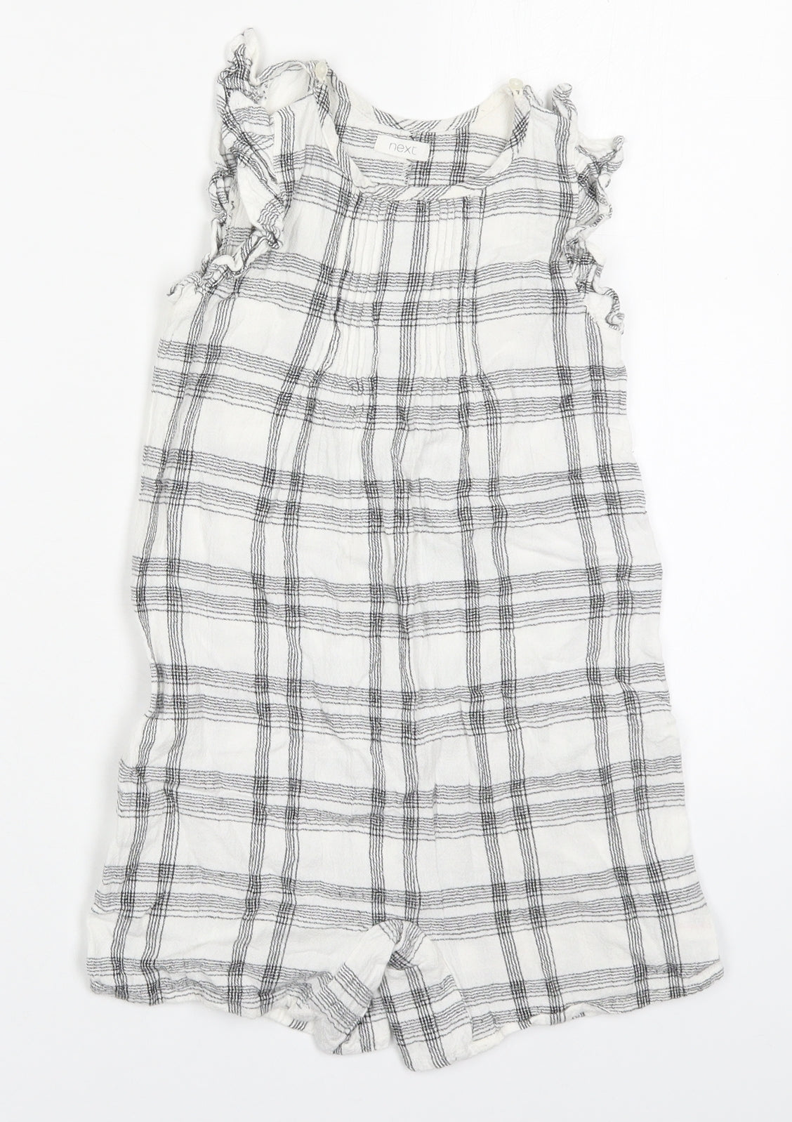 NEXT Girls White Check Viscose Playsuit One-Piece Size 4-5 Years  Button