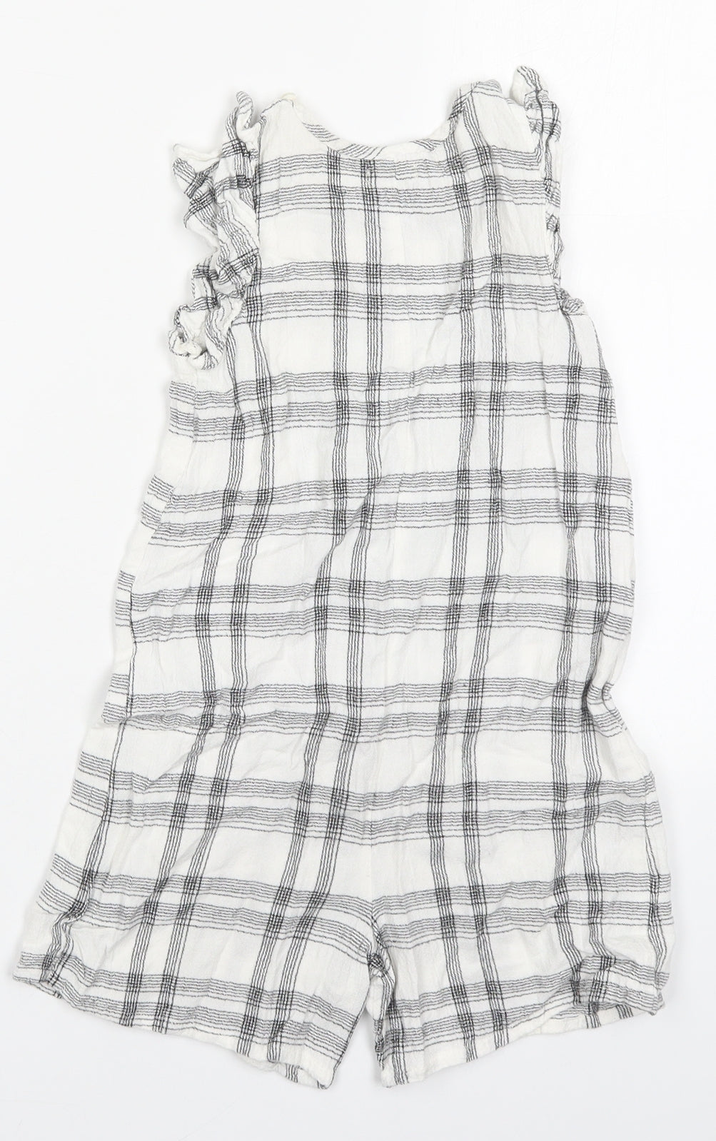 NEXT Girls White Check Viscose Playsuit One-Piece Size 4-5 Years  Button