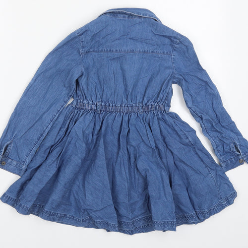 George Girls Blue  Cotton Skater Dress  Size 4-5 Years  Collared Button