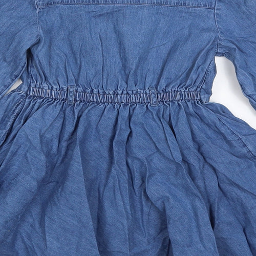 George Girls Blue  Cotton Skater Dress  Size 4-5 Years  Collared Button