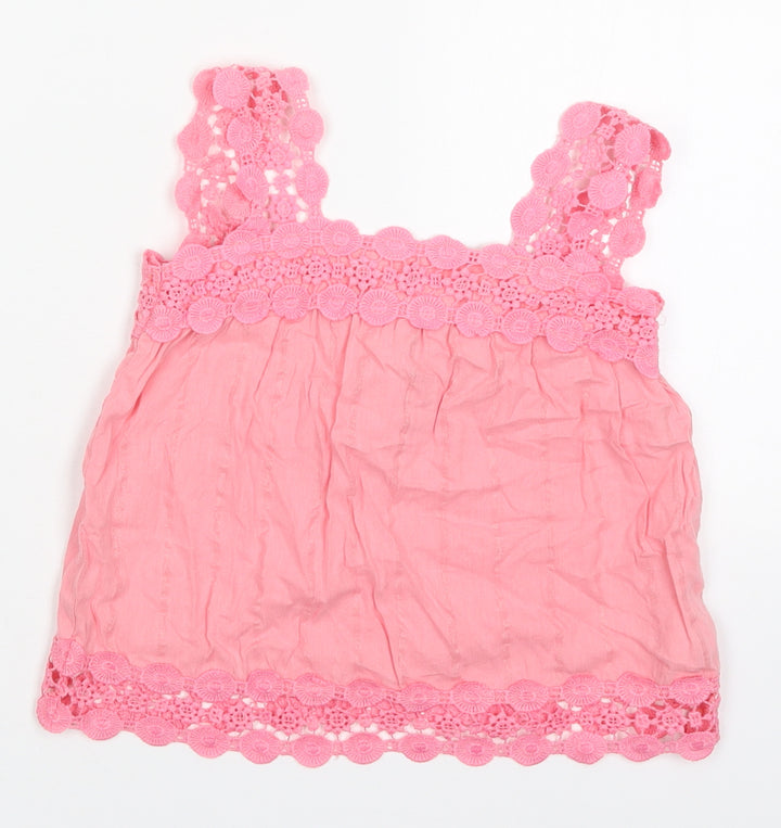 River Island Girls Pink  Cotton Basic Tank Size 5 Years Square Neck Button