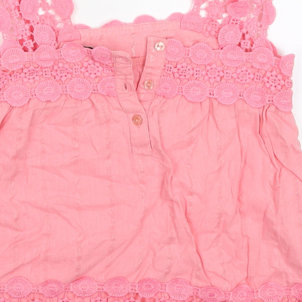 River Island Girls Pink  Cotton Basic Tank Size 5 Years Square Neck Button