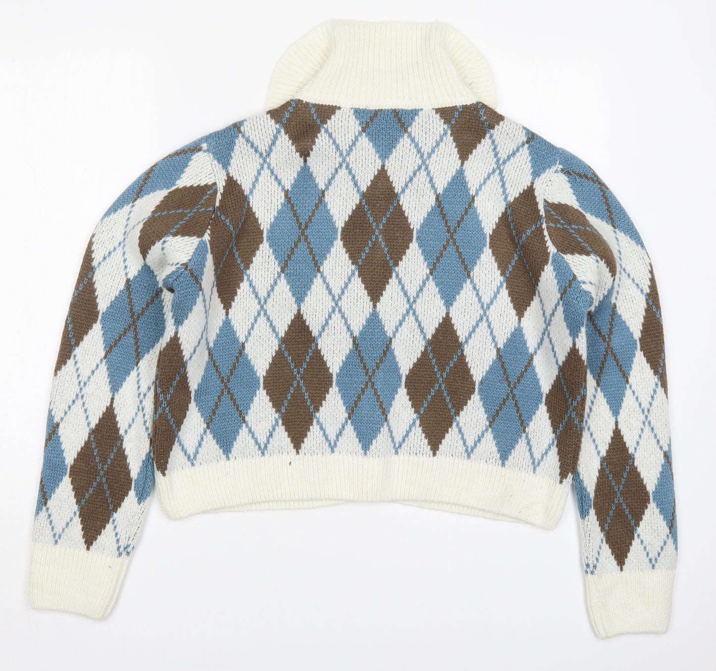 Primark Womens Multicoloured Collared Argyle/Diamond Acrylic Cardigan Jumper Size 12